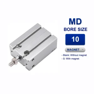 Xi lanh Airtac MD10x20, hành trình 20mm, đường kính trục 10mm, không có từ tính