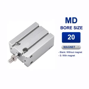 Xi lanh Airtac MD20x20S, hành trình 20mm, đường kính trục 20mm, có từ tính