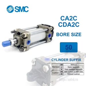 Xi lanh khí nén SMC CDA2C50-700Z, hành trình 700mm, đường kính trục 50mm