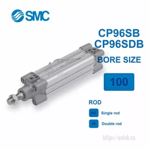 Xi lanh khí nén SMC CP96SDB100-225C, hành trình 225mm, đường kính trục 100mm