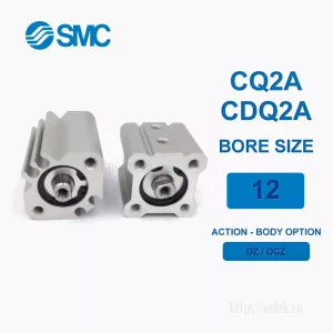 Xi lanh khí nén SMC CDQ2A12-20DCZ, hành trình 20mm, đường kính trục 12mm