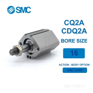 Xi lanh khí nén SMC CDQ2A16-15DCMZ, hành trình 15mm, đường kính trục 16mm