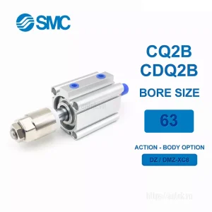 Xi lanh khí nén SMC CDQ2B63-15DZ-XC8, hành trình 15mm, đường kính trục 63mm