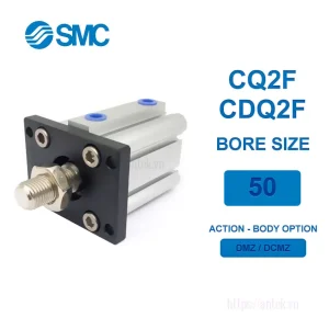 Xi lanh khí nén SMC CDQ2F50-75DCMZ, hành trình 75mm, đường kính trục 50mm