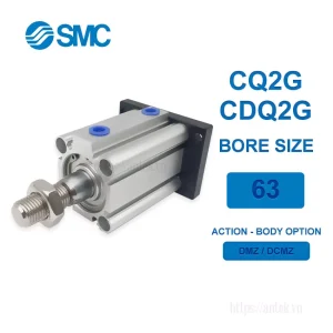 Xi lanh khí nén SMC CDQ2G63-75DCMZ, hành trình 75mm, đường kính trục 63mm
