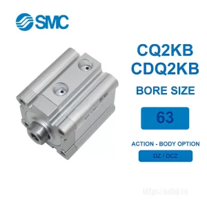 Xi lanh khí nén SMC CDQ2KB63-45DZ, hành trình 45mm, đường kính trục 63mm