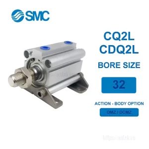 Xi lanh khí nén SMC CDQ2L32-20DMZ, hành trình 20mm, đường kính trục 32mm