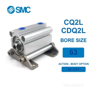 Xi lanh khí nén SMC CDQ2L63-15DCZ, hành trình 15mm, đường kính trục 63mm