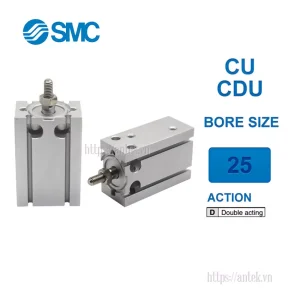 Xi lanh khí nén SMC CU25-10D, hành trình 10mm, đường kính trục 25mm
