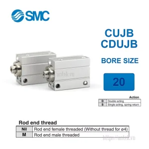 Xi lanh khí nén SMC CUJB20-10SM, hành trình 10mm, đường kính trục 20mm