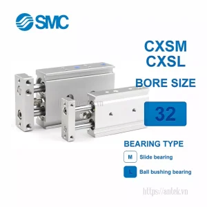 Xi lanh khí nén SMC CXSL32-75, hành trình 75mm, đường kính trục 32mm