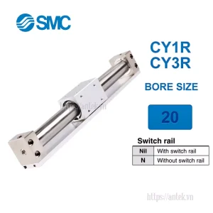 Xi lanh khí nén SMC CY1R20-1900, hành trình 1900mm, đường kính trục 20mm