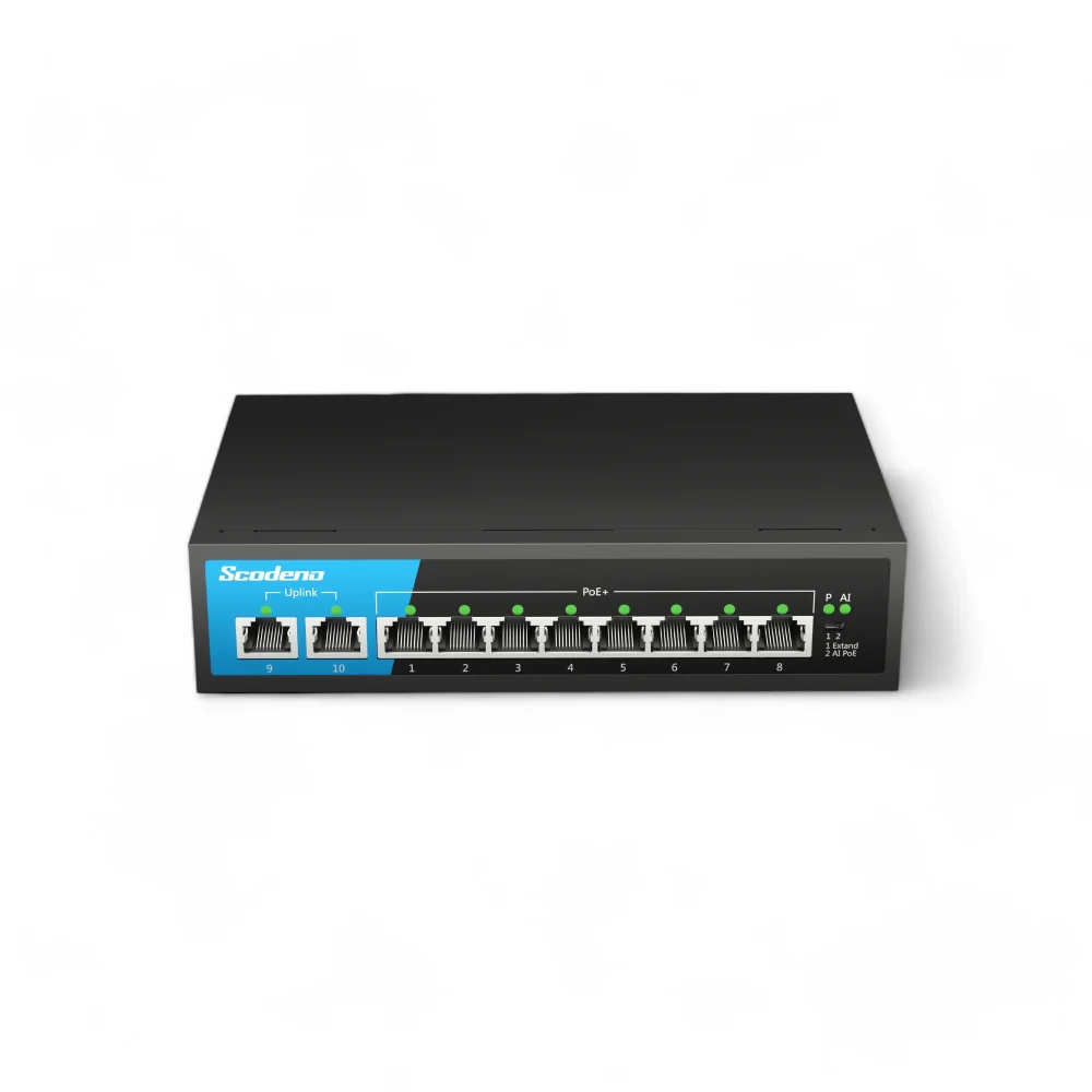 Scodeno Switch 10 port, Fast Ethernet, PoE, Management Support, Layer 2 switch, P/N S200-10TP-MAC - Ảnh 1